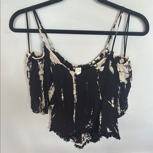 Surf Gypsy Black and Cream Smocked Camisole with off shoulder sleeves